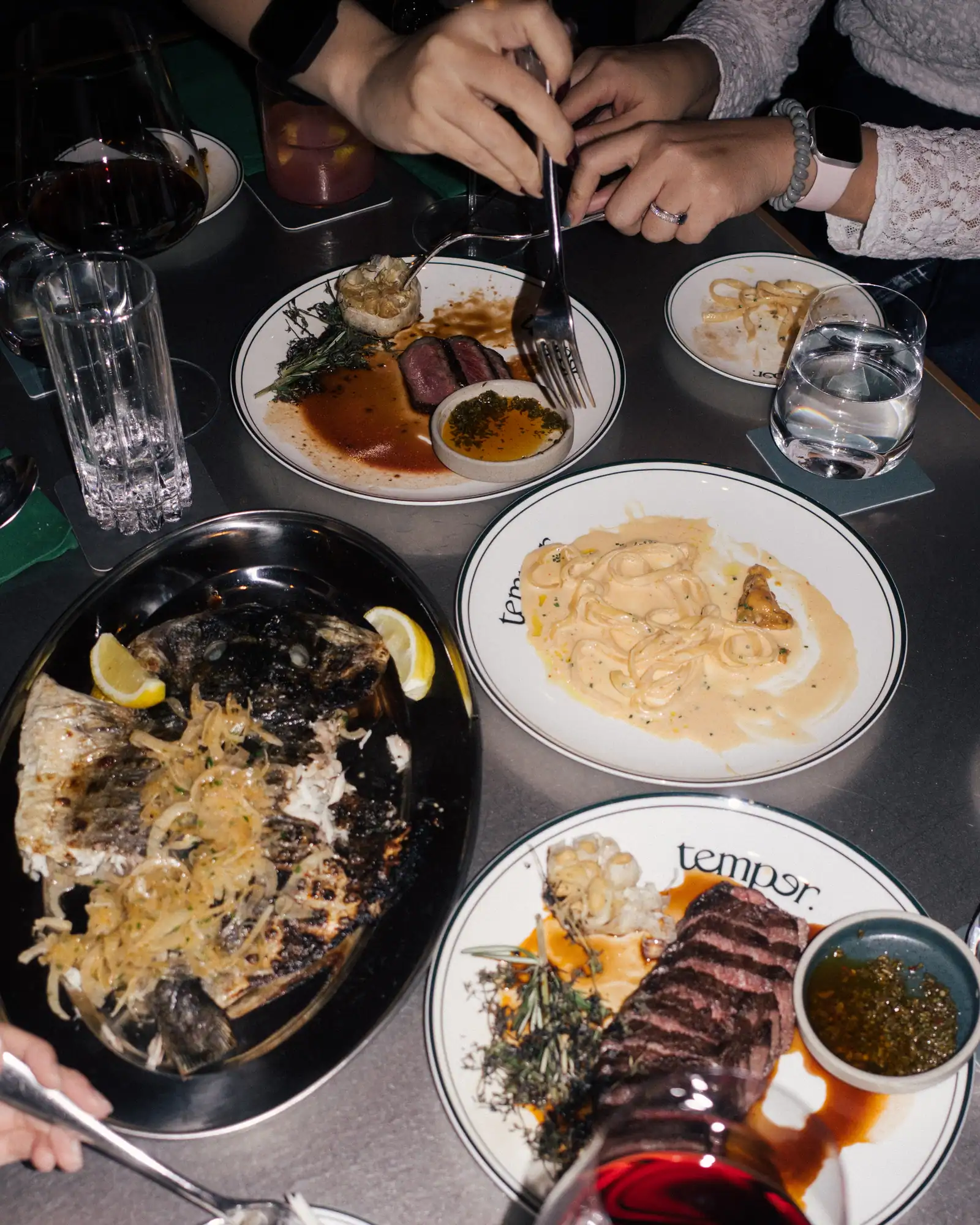 Shared table spread laid for service